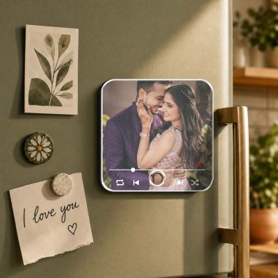 Engagement Gift for Couple, Sister Jiju, Bhaiya Bhabhi & Best Friend Personalized Musical Fridge Magnet Couple Photo Memory Magnet Frame
